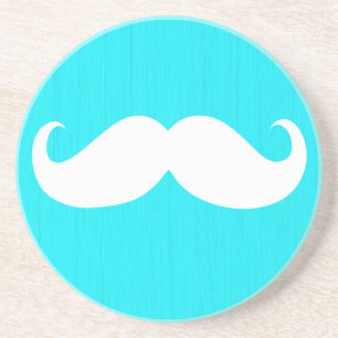 Funny White Mustache über Aqua Cyan Hintergrund Sandstein Untersetzer