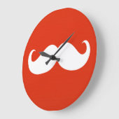 Funny White Mustache über Orange Red Große Wanduhr (Winkel)
