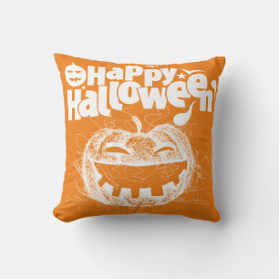 Funny White Pumpkin Face Halloween Typografie Kissen