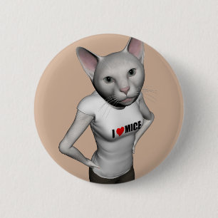 Funny White Siamese Cat Lieben Mäuse Button