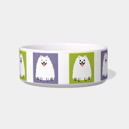 Funny White Spitz Cartoon Dog Niedlich Pommie Napf
