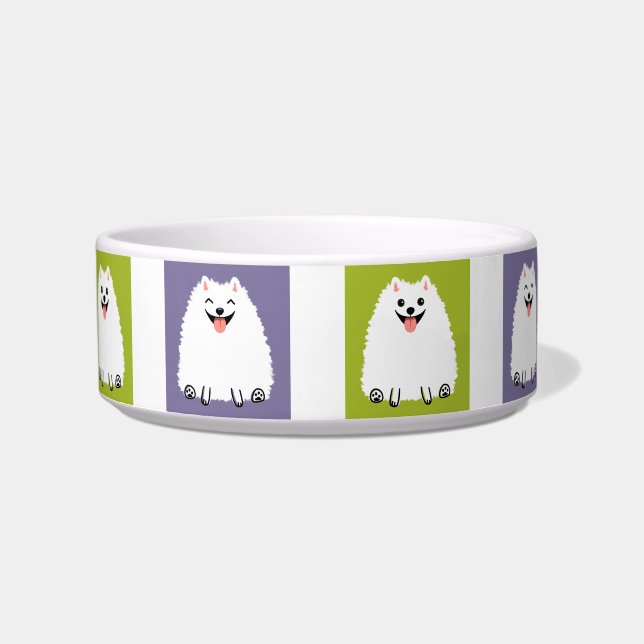 Funny White Spitz Cartoon Dog Niedlich Pommie Napf (Vorderseite)