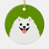 Funny White Spitz Cartoon Dog Weihnachten Keramikornament (Vorne)