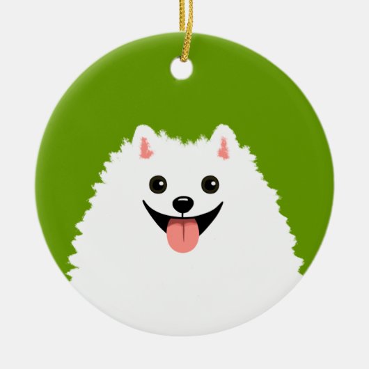 Funny White Spitz Cartoon Dog Weihnachten Keramikornament (Vorne)