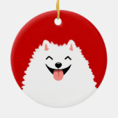 Funny White Spitz Cartoon Dog Weihnachten Keramikornament (Hinten)