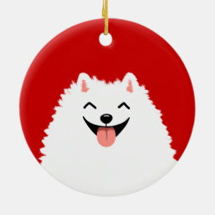 Funny White Spitz Cartoon Dog Weihnachten Keramikornament