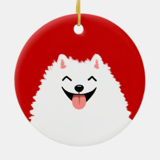 Funny White Spitz Cartoon Dog Weihnachten Keramikornament