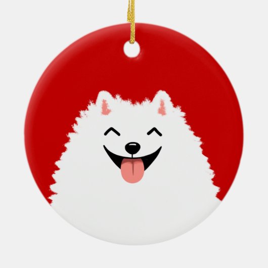 Funny White Spitz Cartoon Dog Weihnachten Keramikornament (Hinten)