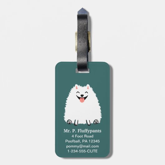 Funny White Spitz mit anpassbarem Text Gepäckanhänger (Rückseite vertikal)