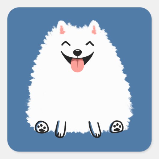 Funny White Spitz Quadratischer Aufkleber (Vorderseite)