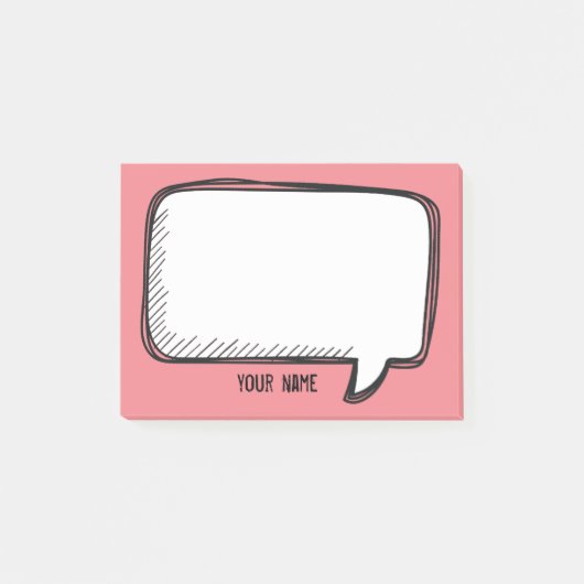 Funny White Talk Blase auf Pink Personalisiert Nam Post-it Klebezettel (Vorderseite)