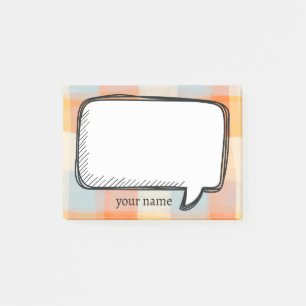 Funny White Talk Blase Kariert Creme orange blau Post-it Klebezettel