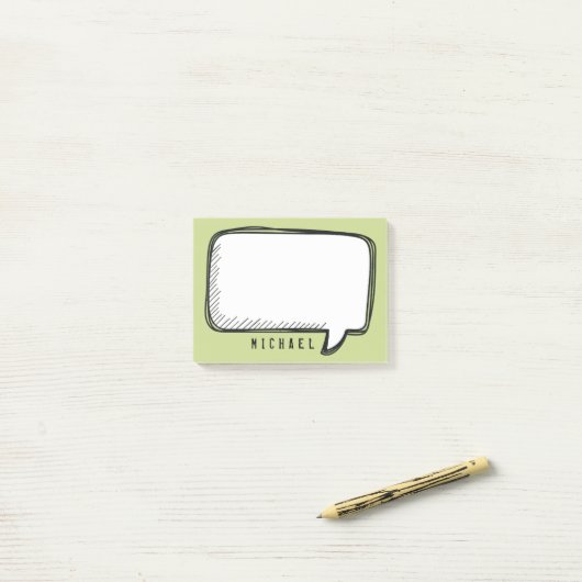 Funny White Talk Blase über grünen Personalisierte Post-it Klebezettel (Auf Schreibtisch)