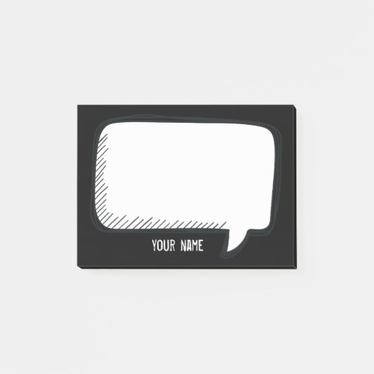 Funny White Talk Blase über schwarzen Personalisie Post-it Klebezettel (Vorderseite)