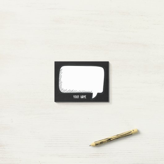 Funny White Talk Blase über schwarzen Personalisie Post-it Klebezettel (Auf Schreibtisch)