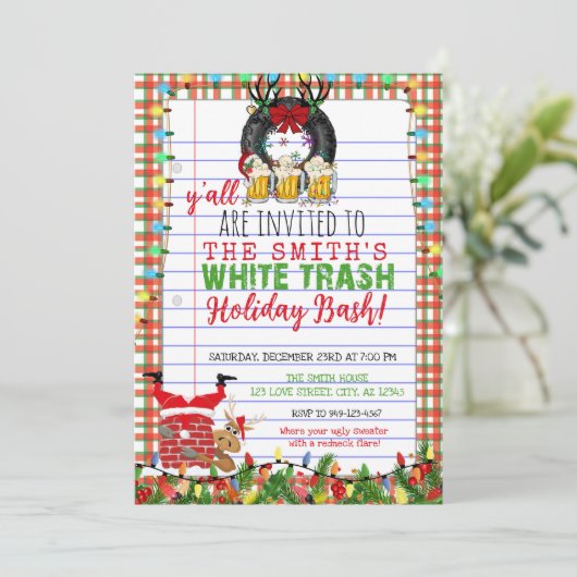 Funny White Trash Holiday Bash Weihnachts-Party Einladung (Stehend Vorderseite)