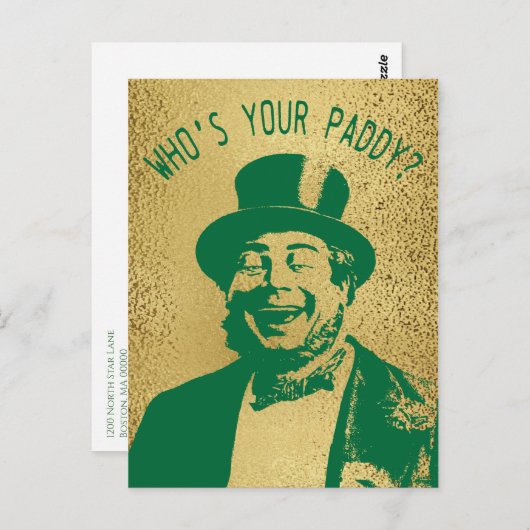 Funny Who is Your Paddy Gold St. Patricks Day Postkarte (Vorne/Hinten)