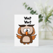 Funny Who Owl Cartoon Postkarte (Stehend Vorderseite)