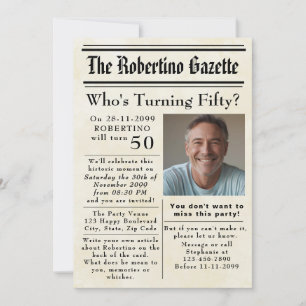 Funny Who's Turn 50 Newspaper 50 th Birthday Einladung