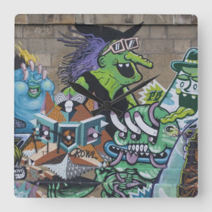 Funny Wicked Green Hexe Quadratische Wanduhr