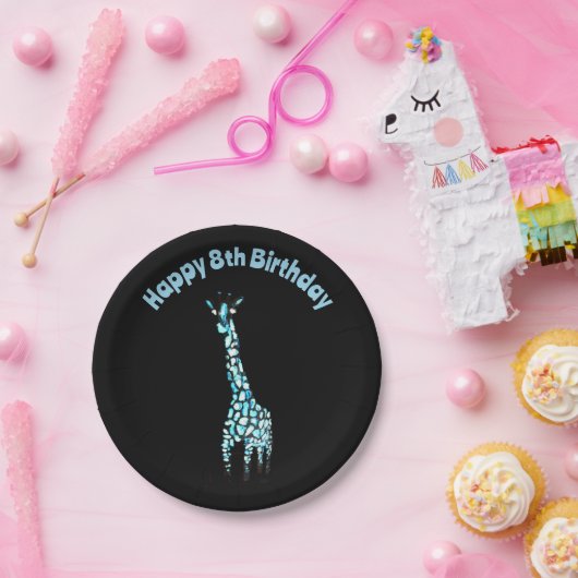 Funny Wild Animal Blue Giraffe Age Birthday Pappteller (Party)