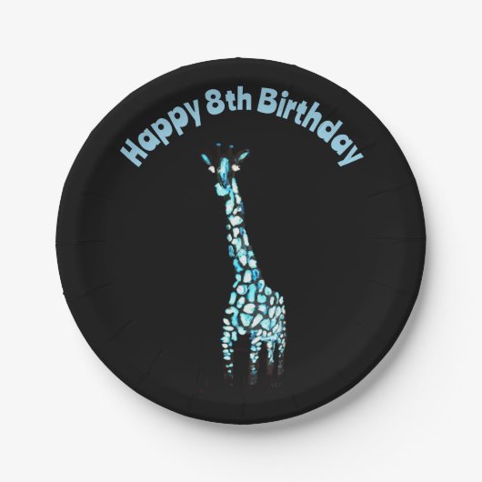Funny Wild Animal Blue Giraffe Age Birthday Pappteller (Vorderseite)