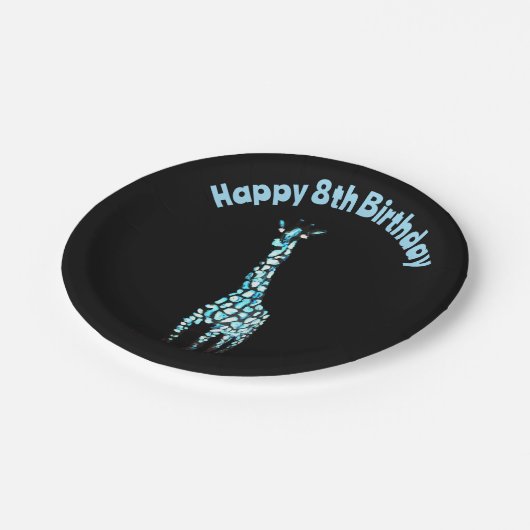 Funny Wild Animal Blue Giraffe Age Birthday Pappteller (Schrägansicht)