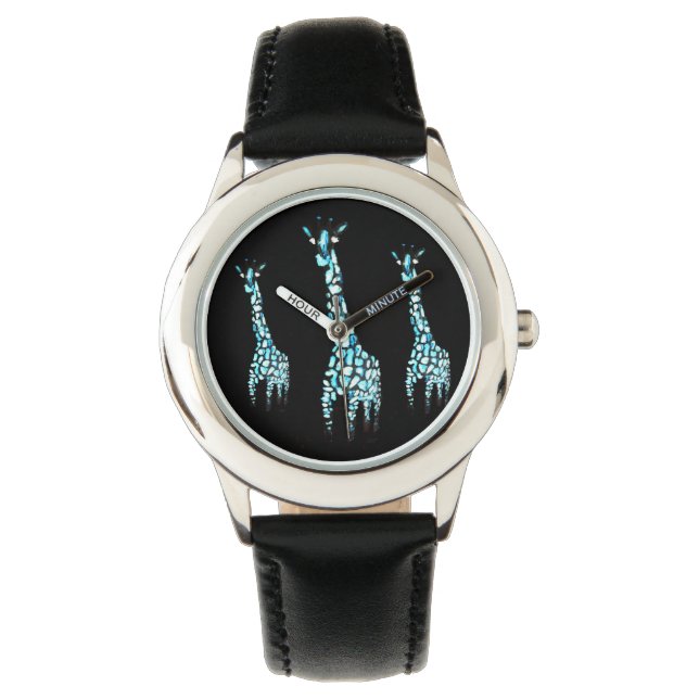 Funny Wild Animals Blue Giraffe Armbanduhr (Vorderseite)