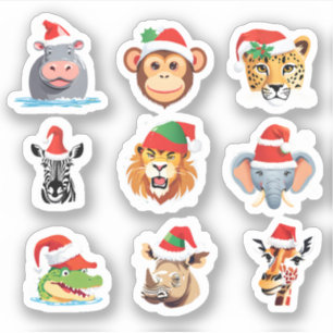 Funny wild Safari Tiere Weihnachten Kostüm Aufkleber