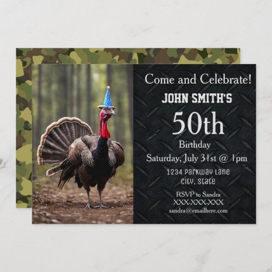 Funny Wild Turkey Jagd Männer Camouflage Geburtsta Einladung (Vorne/Hinten)