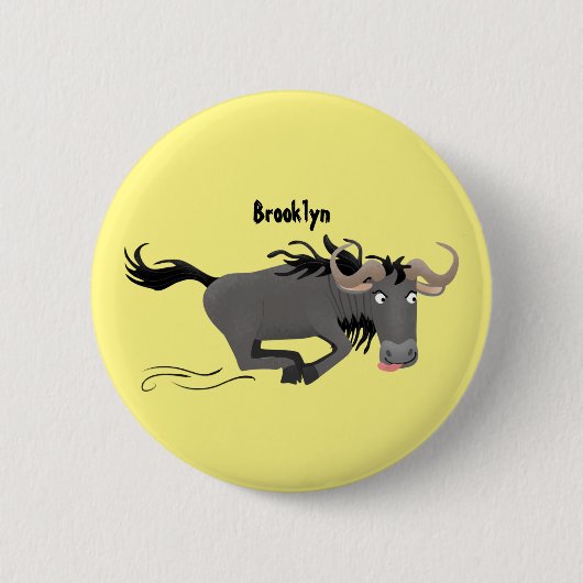 Funny wildebeam läuft Cartoon Illustration Button (Vorderseite)