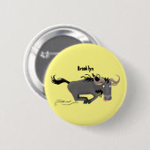 Funny wildebeam läuft Cartoon Illustration Button (Vorne & Hinten)