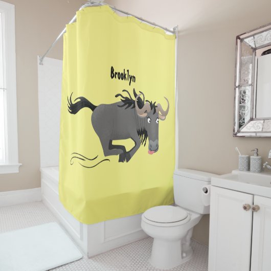 Funny wildebeam läuft Cartoon Illustration Duschvorhang (Beispiel)