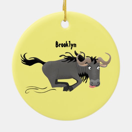 Funny wildebeam läuft Cartoon Illustration Keramik Ornament (Hinten)