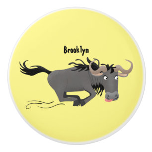 Funny wildebeam läuft Cartoon Illustration Keramikknauf