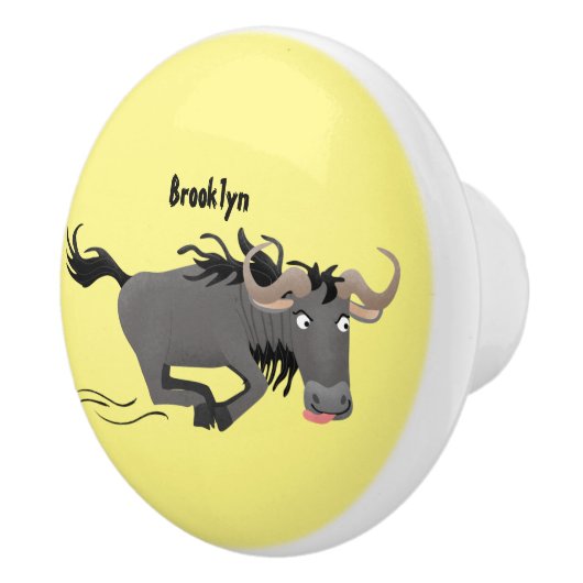 Funny wildebeam läuft Cartoon Illustration Keramikknauf (Rechts)