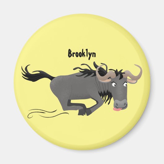 Funny wildebeam läuft Cartoon Illustration Magnet (Vorne)