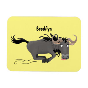 Funny wildebeam läuft Cartoon Illustration Magnet
