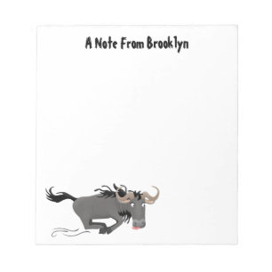 Funny wildebeam läuft Cartoon Illustration Notizblock