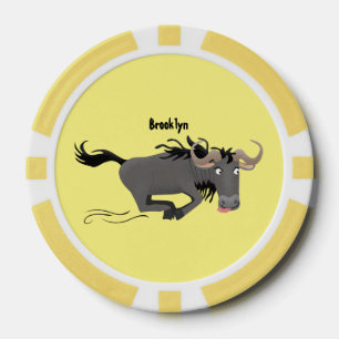 Funny wildebeam läuft Cartoon Illustration Pokerchips