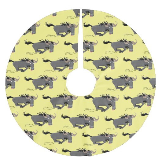 Funny wildebeam läuft Cartoon Illustration Polyester Weihnachtsbaumdecke (Vorderseite)