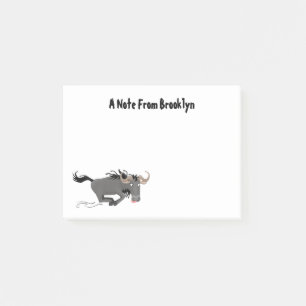 Funny wildebeam läuft Cartoon Illustration Post-it Klebezettel