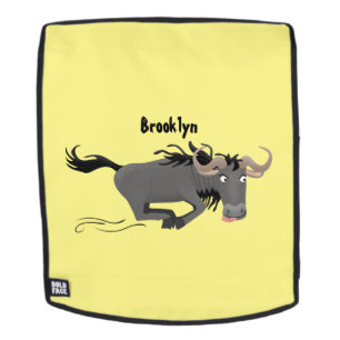 Funny wildebeam läuft Cartoon Illustration Rucksack