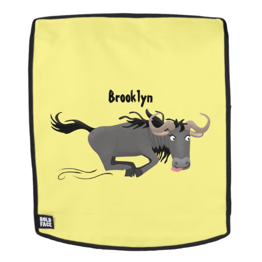 Funny wildebeam läuft Cartoon Illustration Rucksack (Abnehmbare Front)