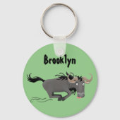 Funny wildebeam läuft Cartoon Illustration Schlüsselanhänger (Vorderseite)