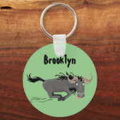 Funny wildebeam läuft Cartoon Illustration Schlüsselanhänger (Vorderseite)