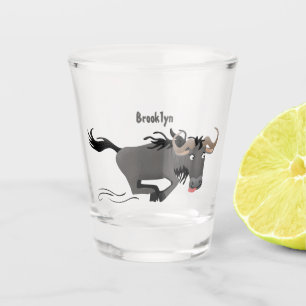 Funny wildebeam läuft Cartoon Illustration Schnapsglas