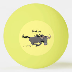 Funny wildebeam läuft Cartoon Illustration Tischtennisball