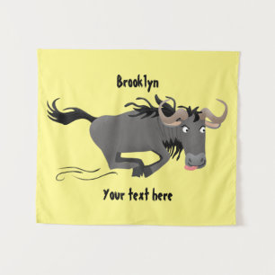 Funny wildebeam läuft Cartoon Illustration Wandteppich