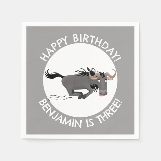 Funny wildebee personalisiert Cartoon Geburtstag Serviette (Vorderseite)